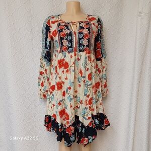 Patrons of Peace new Women Sz XS Floral  boho Summer Dress with Red and Blue